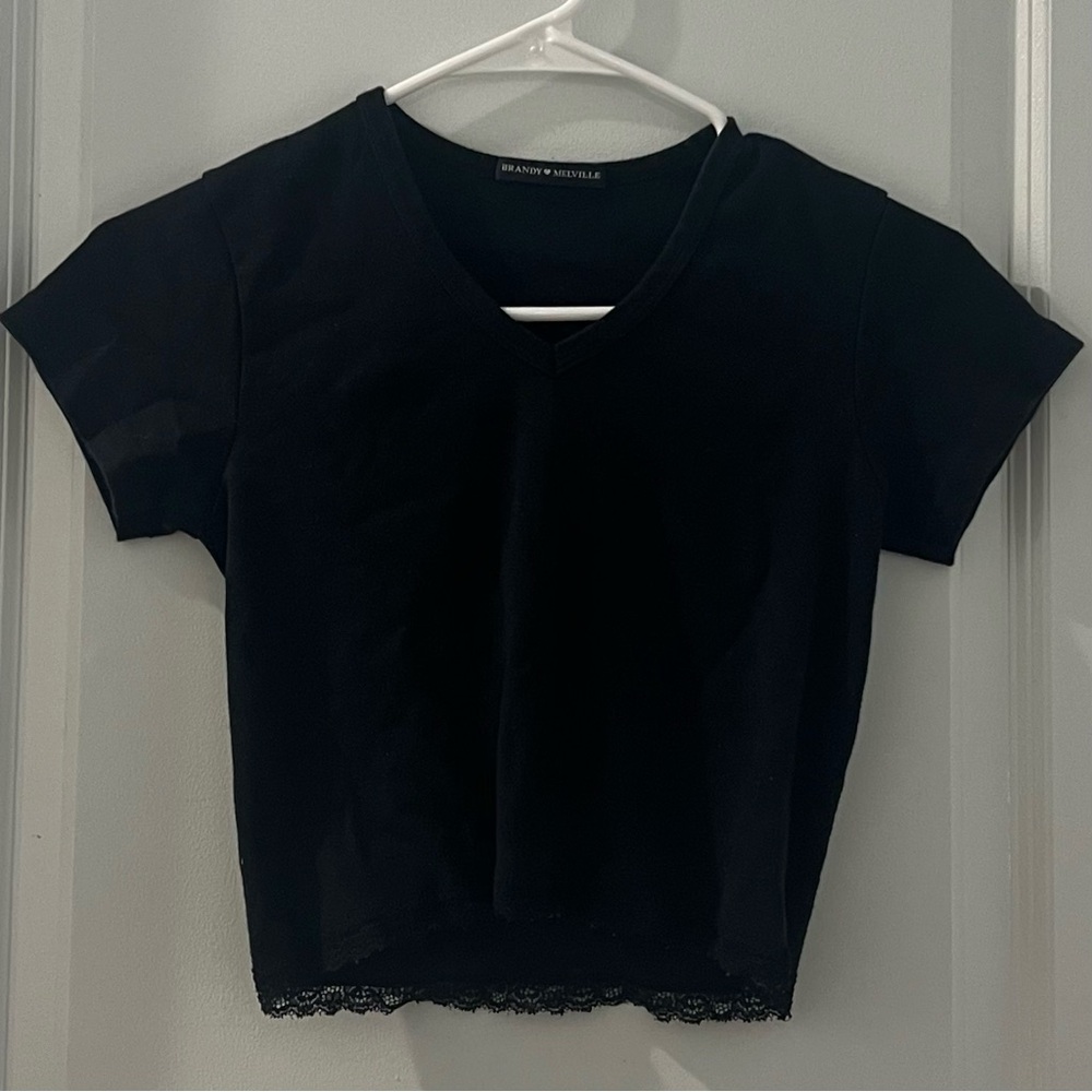 Brandy Melville Black Lace Trim V-Neck Crop Top